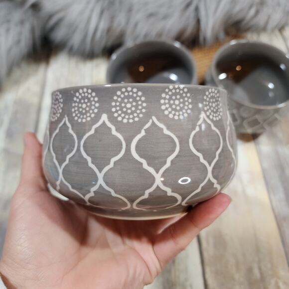 Baum Brothers Moroccan gray & white soup cereal bowls 5" dinnerware set of 3 - Picture 2 of 9